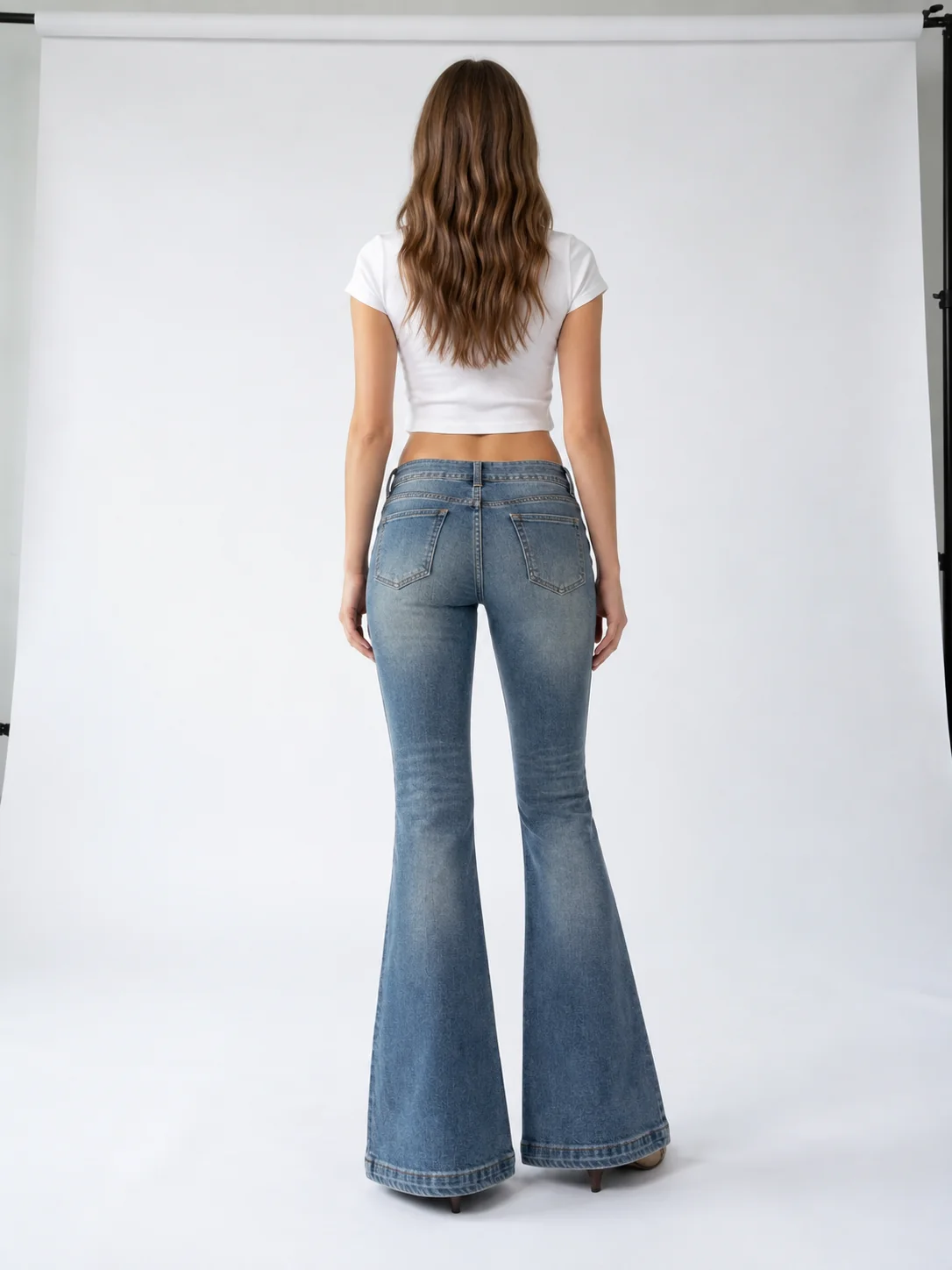 Wildflower Embroidered Flare Jeans on model 7