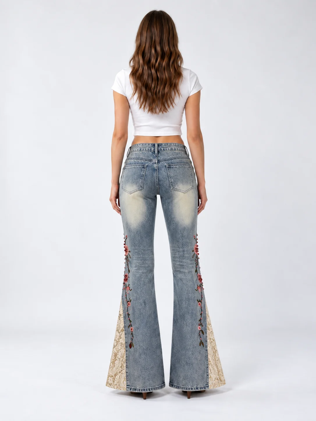 Rosebud Lace Flare Jeans on model 7