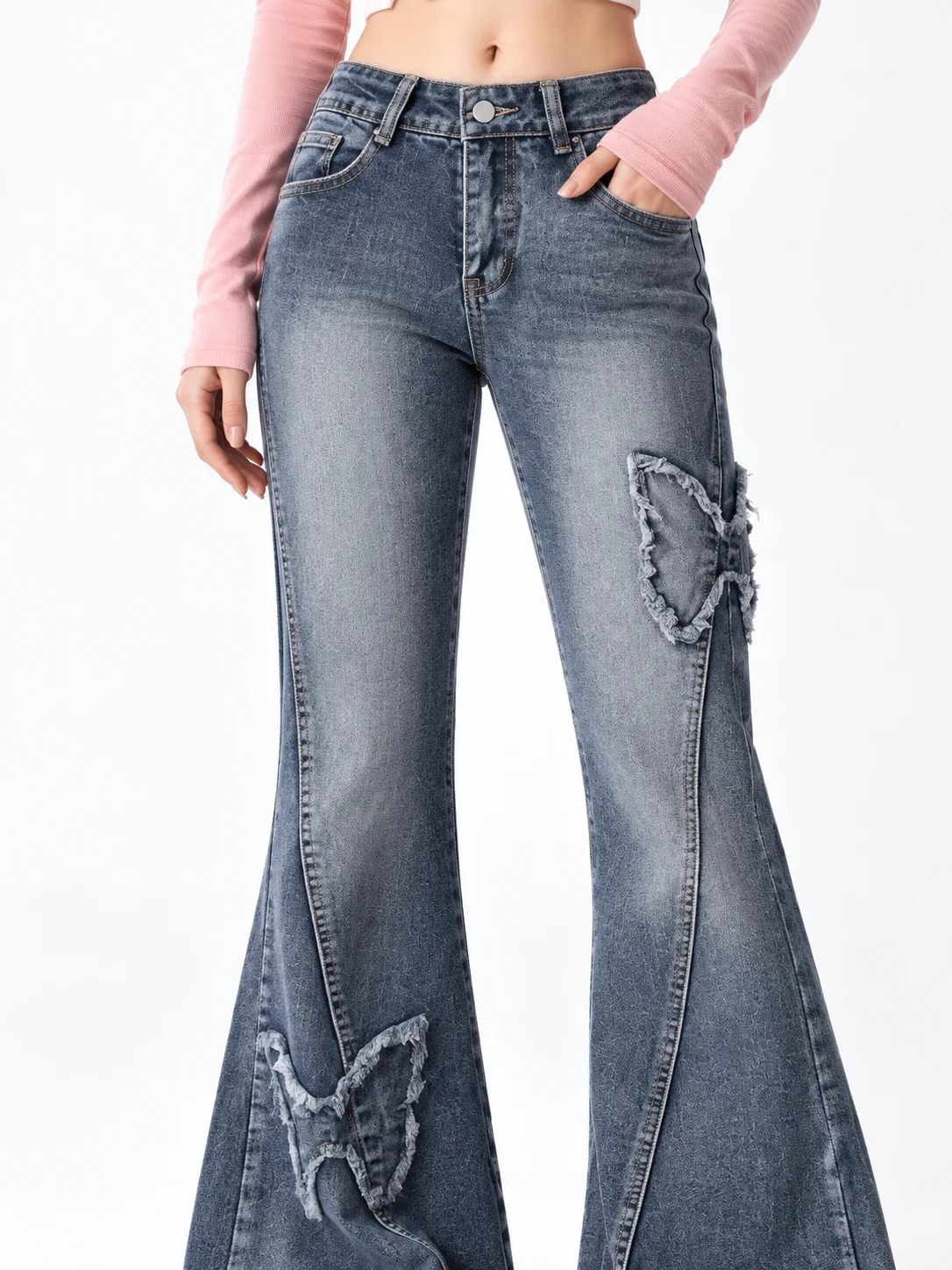 Butterfly Patch Flare Jeans on model 9