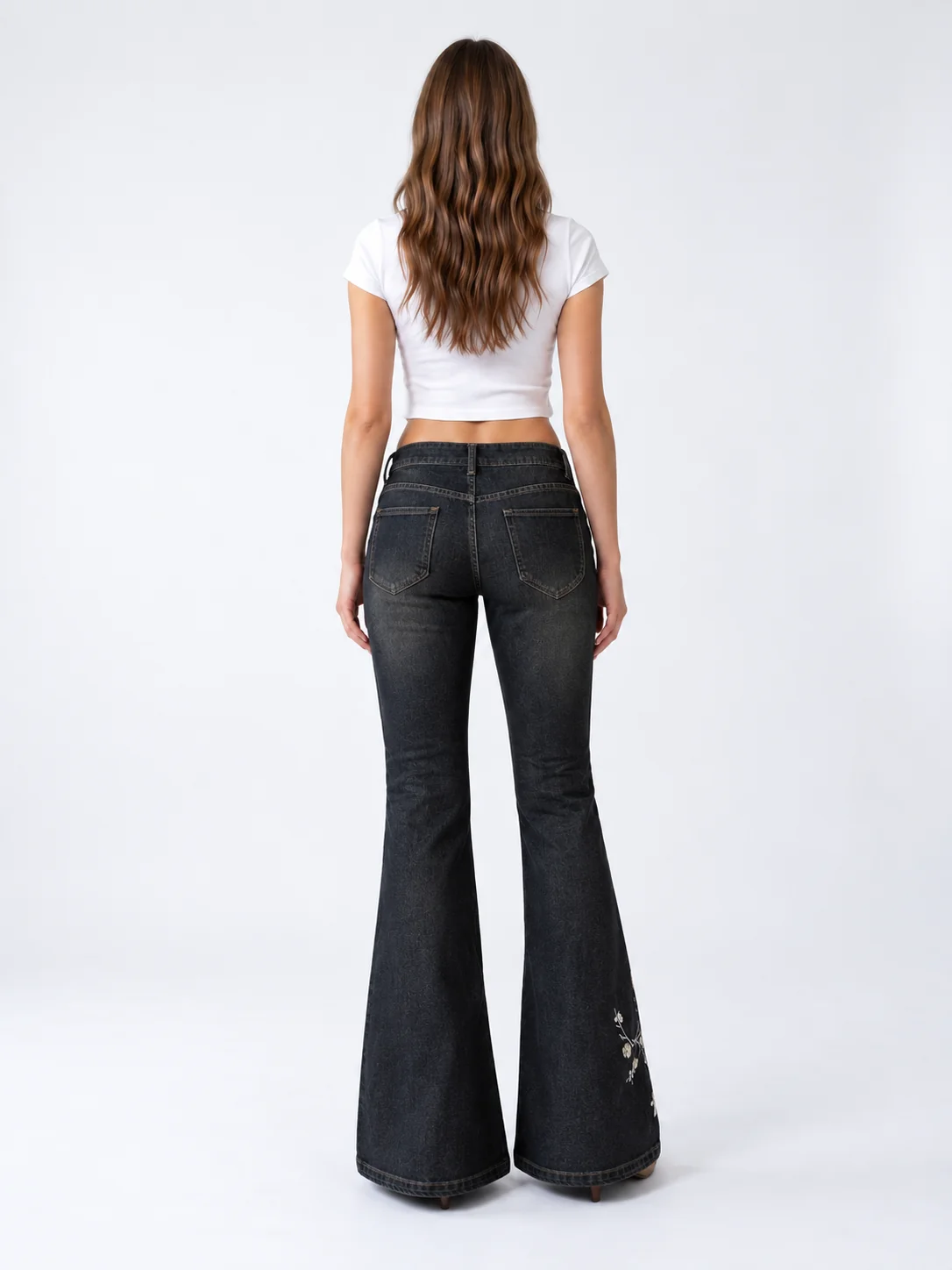 Onyx Blossom Flare Jeans on model 8