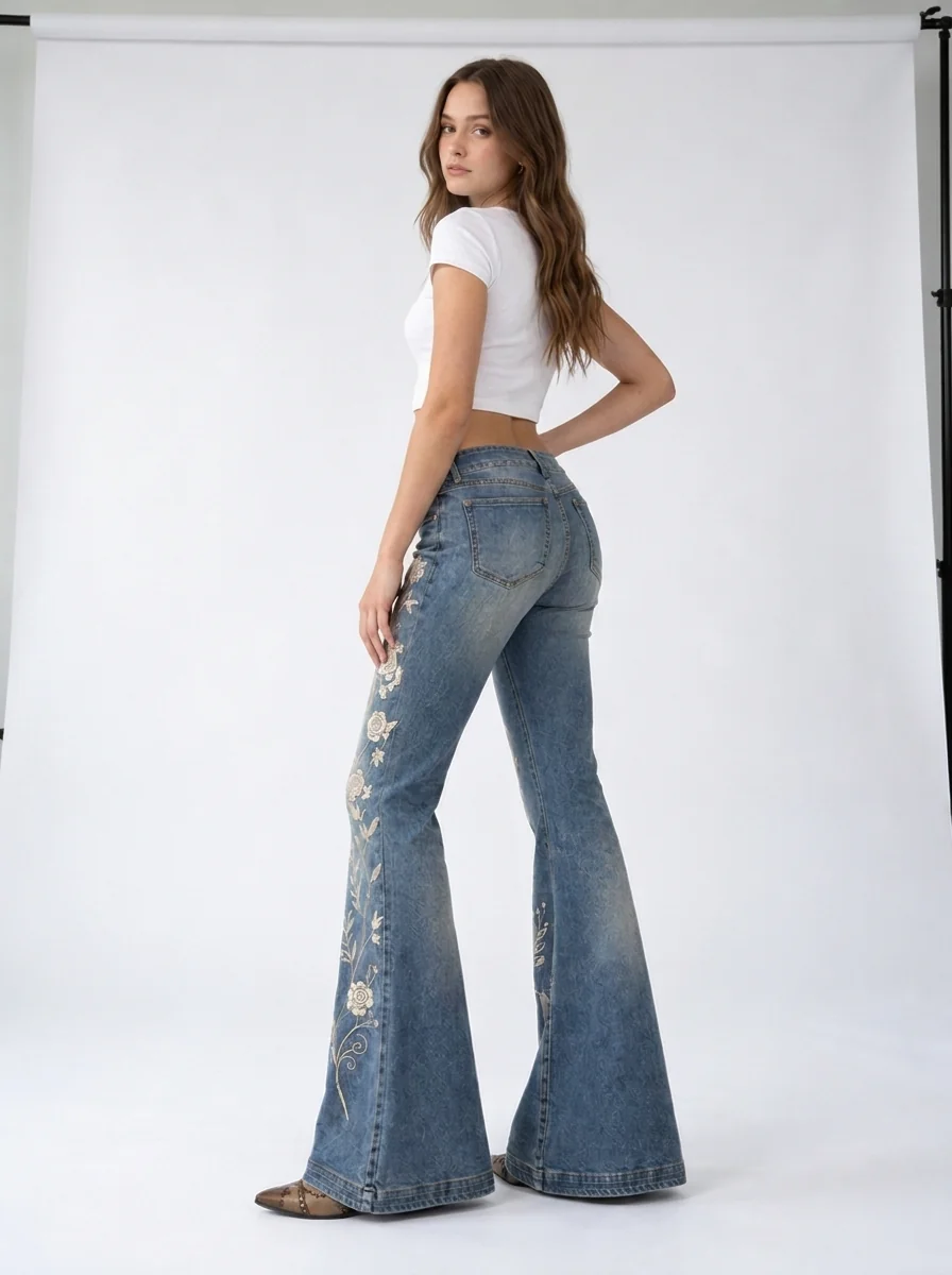 Lace and denim detail