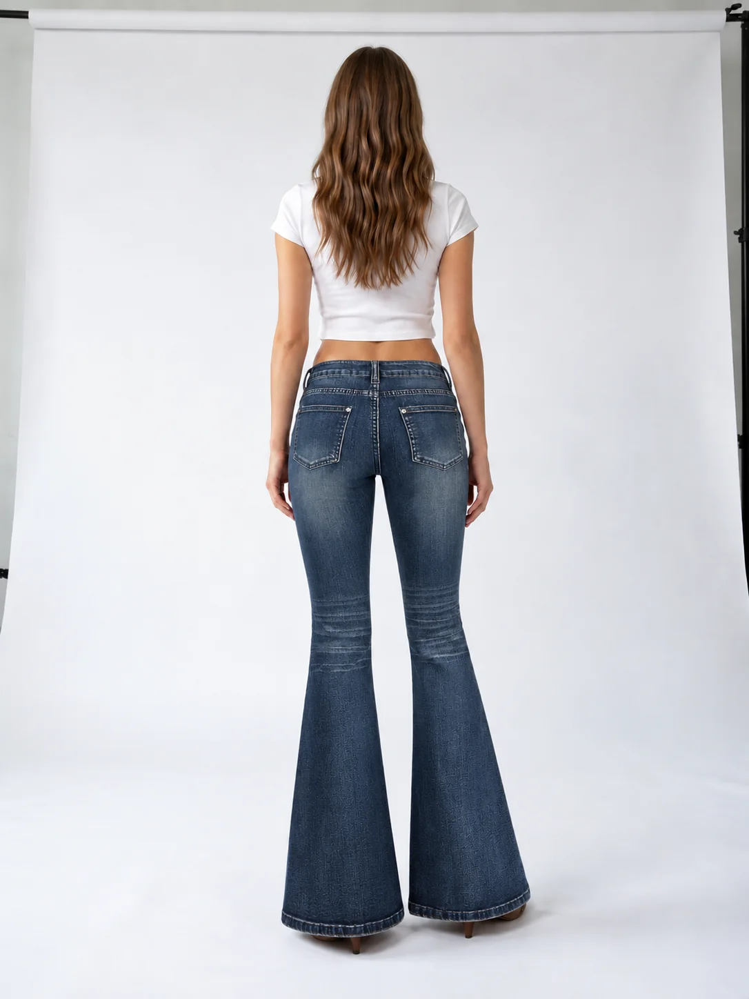 Azure Butterfly Flare Jeans on model 7