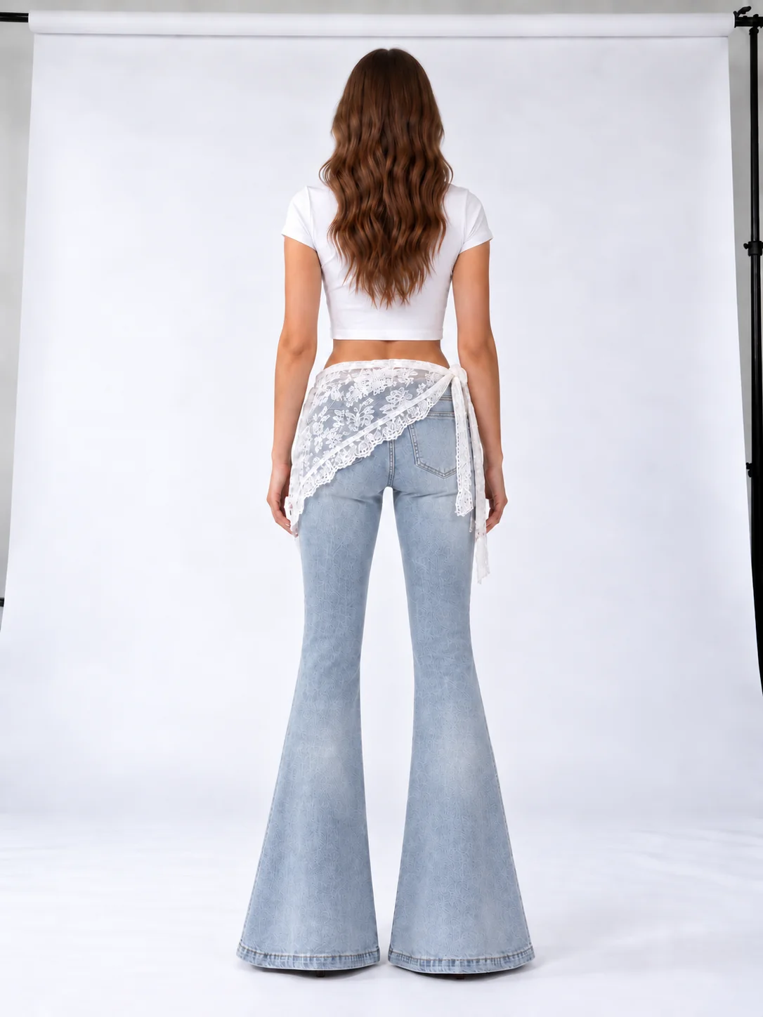 Lace Wrap Flare Jeans on model 9