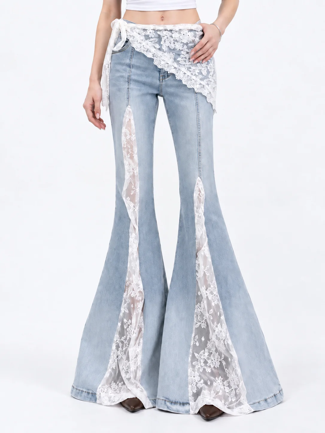 Lace Wrap Flare Jeans on model 6